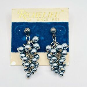 Vintage Richelieu Gray Blue Beaded Cluster Drop Earrings